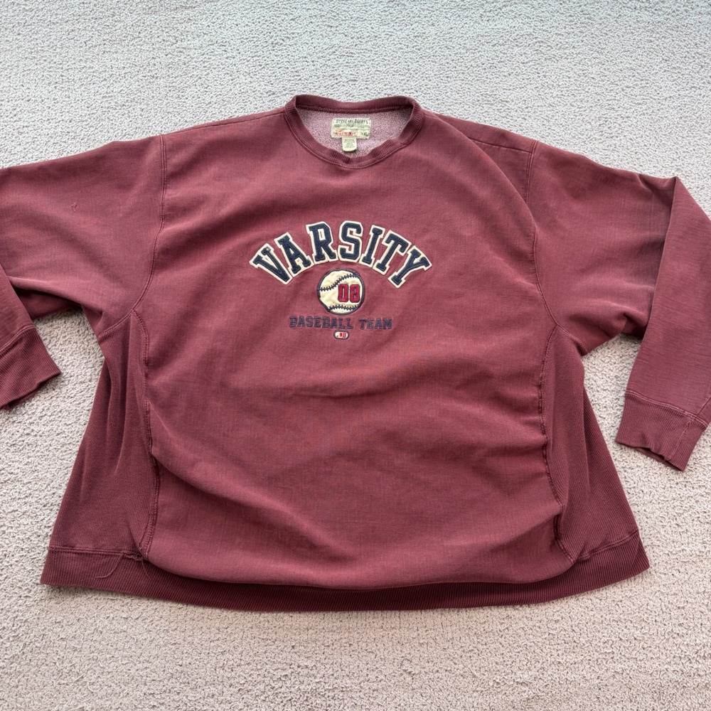 Steve and Barrys Varsity Baseball Team Sweatshirt Burgundy XXL 2000s Heavyweight